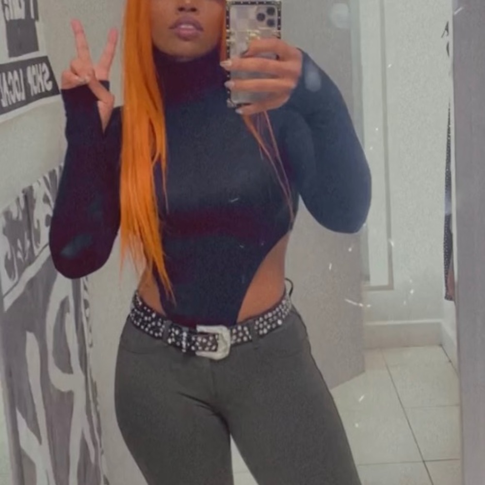 Turtleneck Exposed Hip Bodysuit w/ Thumb Holes